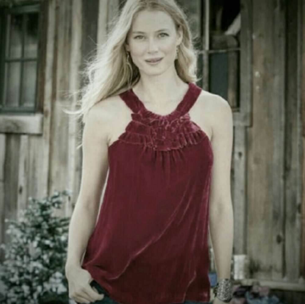 Sundance Velvet Sleeveless Halter Top Women's XS Rayon Silk Ruffle Retro 90s Y2K